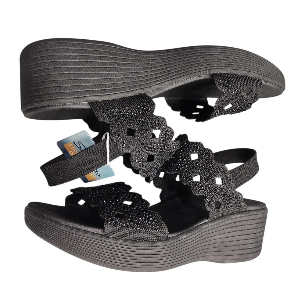 Skechers Parallel Lite Sassy Dayz 2.0 Wedge Sandals Womens US 8.5 Black Comfort